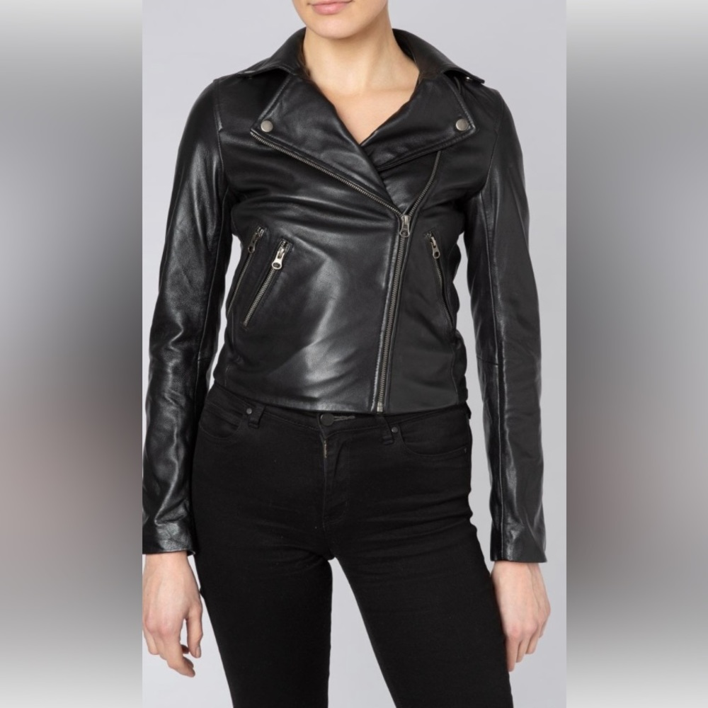Muubaa London Leather Moto Jacket Size 12 Bikercore